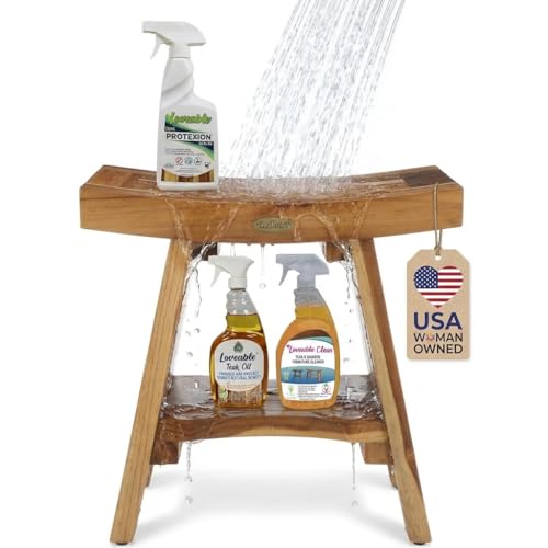EcoDecors 18" Teak Shower Bench with Teak Cleaner, Oil & Wood Sealer - size: 18" Shelf + Oil + Cleaner + Sealer