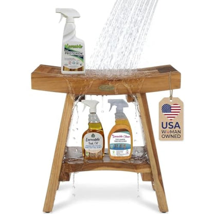 EcoDecors 18" Teak Shower Bench with Teak Cleaner, Oil & Wood Sealer - size: 18" Shelf + Oil + Cleaner + Sealer