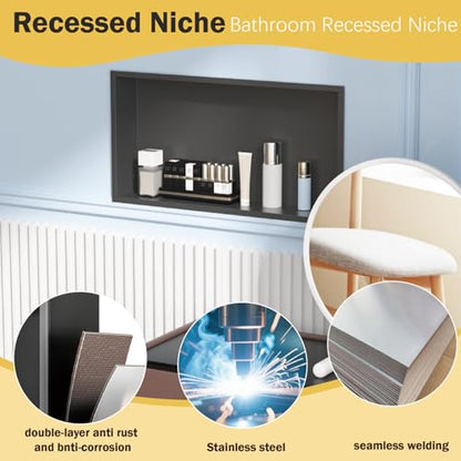 Shower Niche 24"x12"，No Tile Needed，Stainless Steel Niche Bathroom for Shower Wall，Matte Black （ 24 x 12 in） - color: Black, size: 12 * 24 in