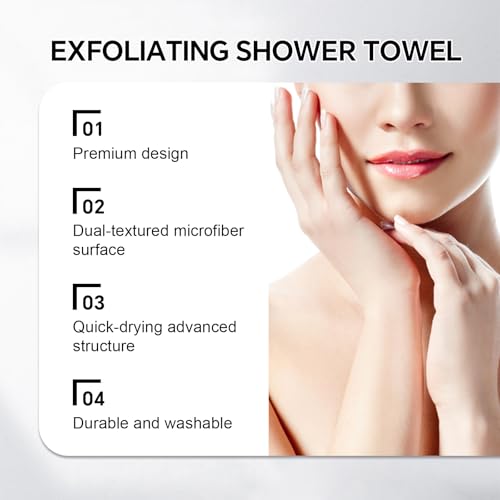 2 PCS Exfoliating Shower Towel, Premium Scrub Bathroom Towel Set, 47" Dual-Sided Body Scrubber for Sensitive Skin, Deep Cleansing for Body & Face, Long Back Scrubber for Women Men, Pink & Black - color: Pink & Black