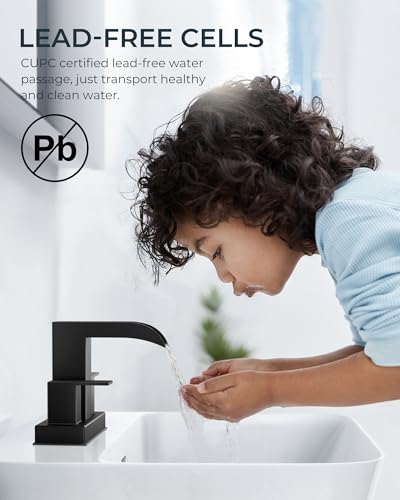 FORIOUS Waterfall Bathroom Sink Faucet 4 Inch Centerset 2 Pack Matte Black | Bathroom Faucets 2 or 3 Hole 4 Inch Two Handles with Pop-up Drain and 24" Supply Lines, for Vanity RV Farmhouse Laundry Room - color: Matte Black x 2