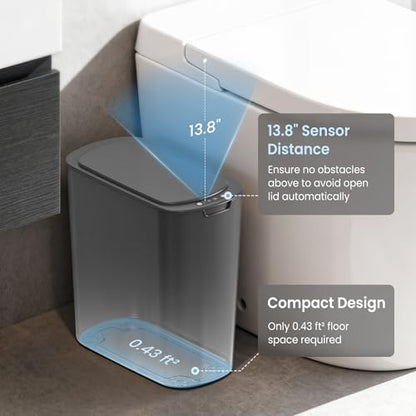 Cesun Automatic Small Bathroom Trash Can with Lid, 2.6 Gallon, Grey | Motion Sensor, Plastic, Touchless, Odor Control, Smart Garbage Can, Battery Operated, Manual Button, for Office/RV/Bedroom - color: Gray