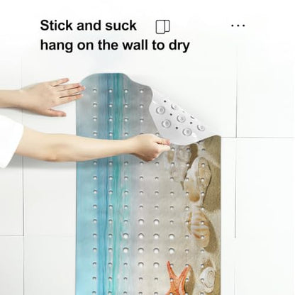 LNOND Summer Beach Bathtub Mat Non Slip, 40 X 16 Inch Tub Mat for Bathroom, Sand Coastline Bath Tub Shower Mat with Drain Holes and Suction Cups - color: Sand Coastline