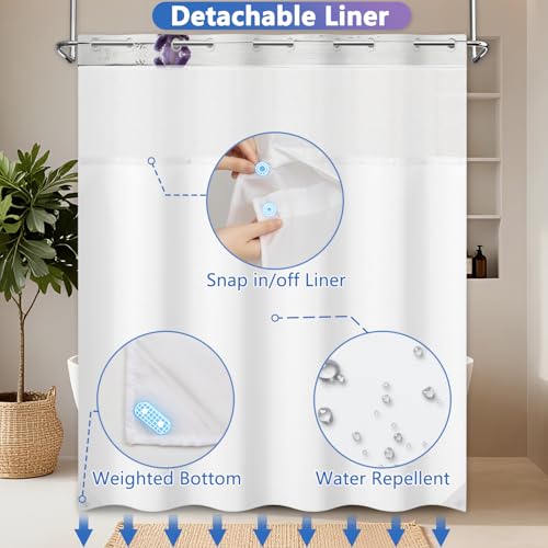 No Hook Lavender Shower Curtain with Liner, Bathroom Hook-free Shower Curtain and Snap in Liner Set, Farmhouse Bathroom Waterproof Shower Curtains with Sheer Top Window and Weighted Hem, 71x74 Inches - color: Dewy Lavender