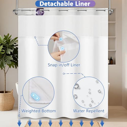 No Hook Lavender Shower Curtain with Liner, Bathroom Hook-free Shower Curtain and Snap in Liner Set, Farmhouse Bathroom Waterproof Shower Curtains with Sheer Top Window and Weighted Hem, 71x74 Inches - color: Dewy Lavender