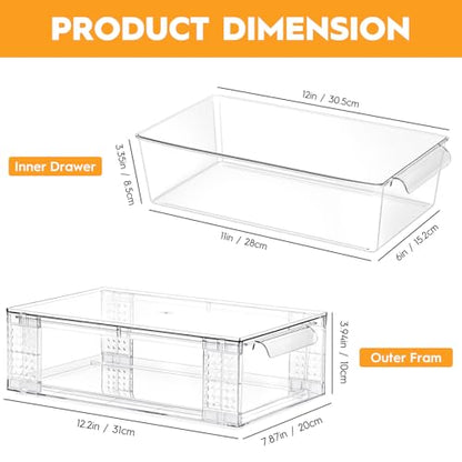 6 Pack Clear Stackable Storage Drawers, 3.95" H Easily Assemble Acrylic Organizer Bins - Multi-Use for Make up, Closet, Pantry, Bathroom, Medicine, Kitchen Cabinet & Undersink Organization - size: 6 Pack