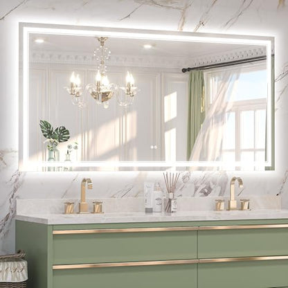 Keonjinn 72" x 36" Large Bathroom Mirror with Lights, Frontlit & Backlit | Safe HD Tempered Glass, 3000K/4500K/6000K, Dimmable, Auto-OFF Defogging, Memory Function, Smart Lighted Bathroom LED Mirror - size: 36"L x 72"W