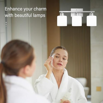 Brushed Nickel Bathroom Light Fixture, Anti-Rust Finish 3 Light Vanity Lights for Bathroom, Bath Lights with Milky White Frosted Glass Shades, E26 Socket - color: Nickel & Milky White Glass, size: 3-Light