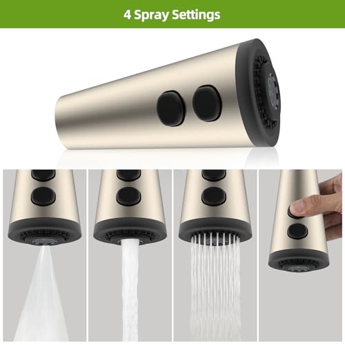 4 Function Kitchen Faucet Head Replacement, Universal Fit, Brushed Nickel | NSF/ANSI/CAN 372 Certified, Pull Down Kitchen Sprayer Head, 15 Adapters Compatible with American Standard/Kohler/Moen/Delta - color: Brushed Nickel, style: 4 Modes Design