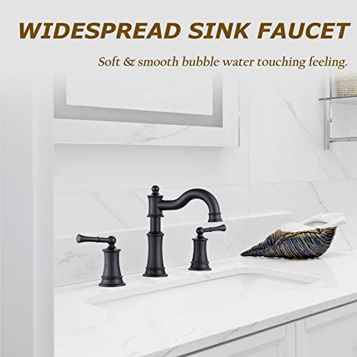 Roman Bathroom Sink Faucet Deck Mount or Wall Mount Installation Pop-up Drain Assembly with Overflow Deck Plate and Water Supply Lines Included (3 Hole Deck Mount, Matte Black) - color: Matte Black, style: 3 Hole Deck Mount
