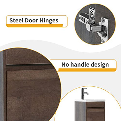 wonline 16” Bathroom Vanity Sink Combo for Small Space Wall Mounted Cabinet Set Design White Resin Basin Sink Top Chrome Faucet Wood Color - color: Brown