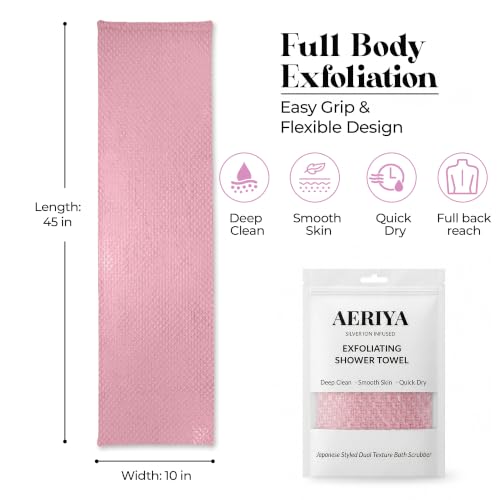 Exfoliating Washcloth – Long Japanese-Style Back Scrubber for Shower, 2-Sided Body Scrub Exfoliating Towel, Quick Dry Bath Cloth for Women, Pink - color: Pink