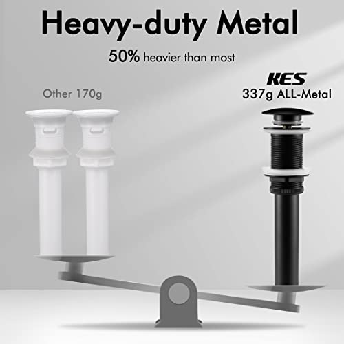 KES Black Sink Drain Without Overflow, Bathroom Sink Stopper, Pop Up Drain Vessel Sink, 2 Pack, Matte Black, All Metal Rustproof Brass and 304 Stainless Steel, for 1.6"-1.9" Sink Hole, S2008D-BK-P2 - color: Matte Black, style: NO Overflow, 2 Pack