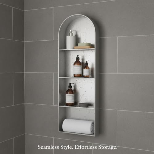 Recessed Shower Niche Stainless Steel, 11.8 x 4.7 x 3.9 Inch Arched Wall Shelf for Bathroom Storage, Rust-Resistant Built-in Insert (1 Pack) - color: Metallic
