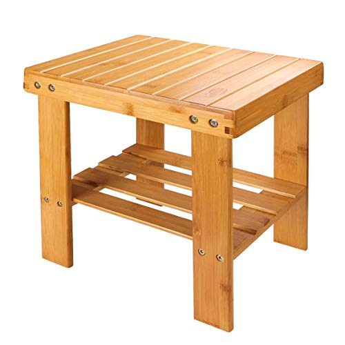 ASelected Wood Shower Stool 13 Inch with Storage Shelf for Bathroom Shower | Compact Shower Stool Fits Small Bathrooms and Tight Spaces, Providing Comfortable Seating as A Shower Seat, Foot Stool, Shoe - size: Large-13Inch