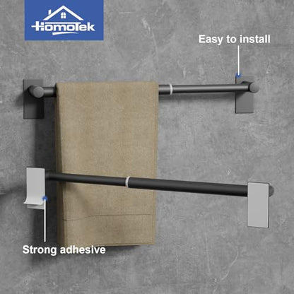 Adhesive Adjustable Towel Bar, Self Stick Bathroom Towel Holders, HOMOTEK Bathroom Rod Size from 14 Inch to 24.5 Inch Single Hanger for Kitchen(Thickened 1 Pack Matte Black) - color: Heavy Duty-self-adhesive-matte Black, size: 1 Pack