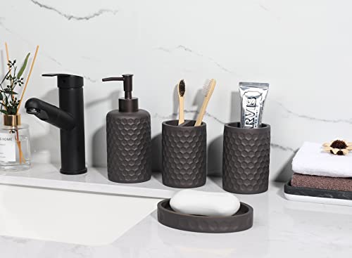 Bathroom Accessory Set - 6 pcs Bronze Bathroom Accessories Set with Trash Can, Toothbrush Holder, Toothbrush Cup, Soap Dispenser, Soap Dish, Toilet Brush with Holder - Accessoire Salle de Bain - color: Warm Gray