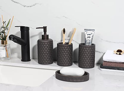 Bathroom Accessory Set - 6 pcs Bronze Bathroom Accessories Set with Trash Can, Toothbrush Holder, Toothbrush Cup, Soap Dispenser, Soap Dish, Toilet Brush with Holder - Accessoire Salle de Bain - color: Warm Gray