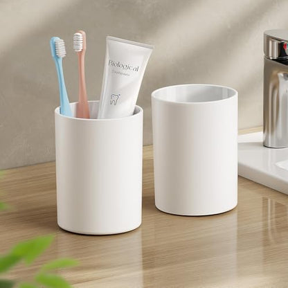 Toothbrush Cup 13.75oz 390ml with Non-Slip Pad, Easy to Clean Bathroom Cup 2Pcs, Reusable Plastic Bathroom Tumbler, White - color: White, size: 2PCS