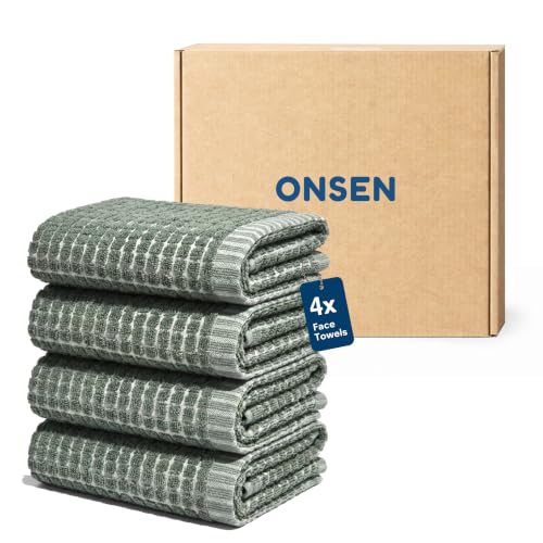 ONSEN Sculpted Terry Face Towels, 100% American Cotton, Quick Dry Lint Free, Lightweight Absorbent Face Towel Set, 12x12 in (Spruce, 4X Face Towel) - color: Spruce, size: 4X Face Towel