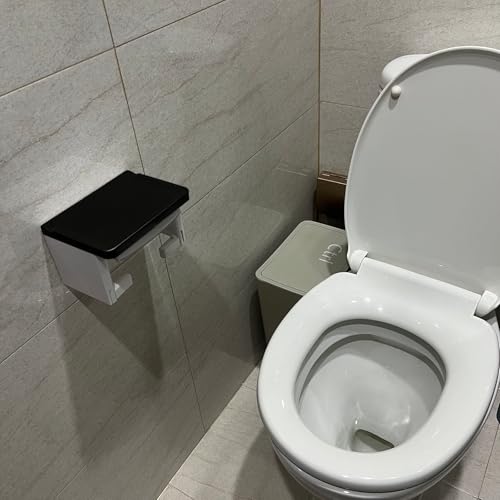 Black Toilet Paper Holder with Shelf, Matte Black Toilet Paper Holder with Shelf, Black Square Toilet Paper Holder for Bathroom - color: Abs Black&white, size: Single