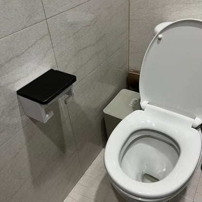 Black Toilet Paper Holder with Shelf, Matte Black Toilet Paper Holder with Shelf, Black Square Toilet Paper Holder for Bathroom - color: Abs Black&white, size: Single