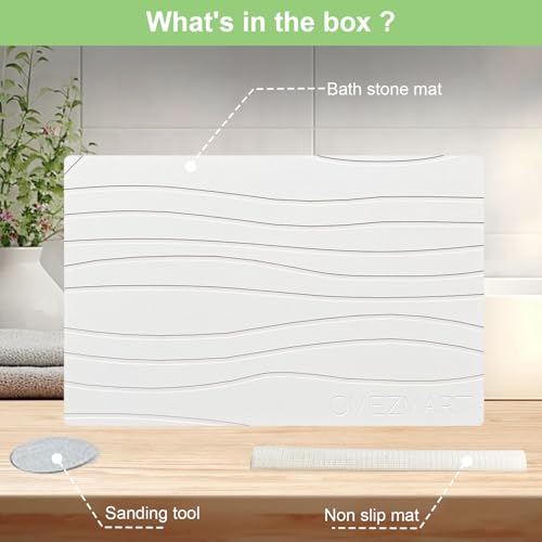 Stone Bath Mat for Bathroom – Diatomaceous Earth Quick Dry Bath Mat, Non Slip, Mold Resistant Stone Shower Mat (White) - color: White