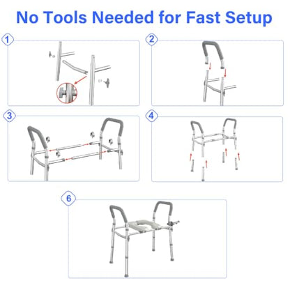 Raised Toilet Seat with Handles, Safety Toilet Stand Up Assist Frame | Adjustable Height & Width, Fits Round & Elongated Toilets, 350 LB Capacity, for Seniors, Handicap, Easy Install & Clean