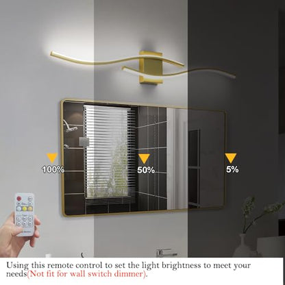 Modern Gold Bathroom Light Fixtures, LED Vanity Light with Remote Control, Bathroom Vanity Light Fixture Over Mirror, Wall Lights for Bedroom, 40.5 inch Wall Sconce Lighting for Home, Living Room - color: Gold