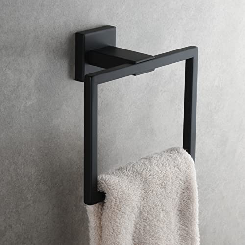 Black Hand Towel Holder Stainless Steel Square Towel Ring for Bathroom Wall Mount, SBH239B - color: Black