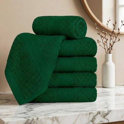 100% Cotton Washcloths 12x12 Inches, 600 GSM, Soft & Absorbent, Durable, Set of 5, Green - color: Green, size: Washcloth Set of 5