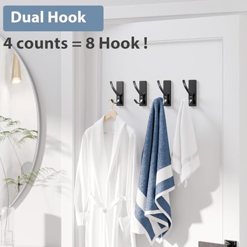 Self Adhesive Towel Hooks: Extra Strong 13LB, Stainless Hook for Hanging Loofah, Towels, Coat, Bath Robe Bathroom Shower, Black, 4 Pack - color: Black, size: 4 Pack