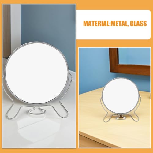 2pcs Double Sided Makeup Vanity Mirrors with Stand, 6-inch Round Lightweight Metal Frame and Glass, Foldable Swivel Tabletop Mirrors for Eyebrow Grooming at Home Use