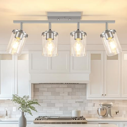 FadimiKoo 4-Lights Brushed Nickel Kitchen Lighting Fixtures Ceiling, Black Semi Flush Mount Ceiling Light with Clear Glass Shades, Adjustable Close to Ceiling Lamp for Dining Room Hallway Bedroom - color: Brushed Nickel, size: 4-Lights