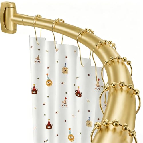 Gold Curved Shower Curtain Rod for Bathroom Bathtub 33-78 In Adjustable Curved Shower Rod, RustProof Stainless Steel Round Shower Rods for Stall,Extra Shower Space Expandable Need Drilling - color: Gold