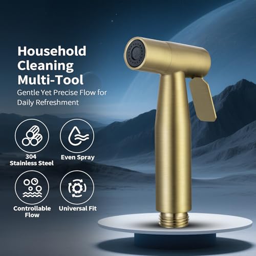 BARROCK 2 Pack Bidet Sprayer Head Only, Stainless Steel Handheld Shattaf Jet Spray for Toilet, Baby Cloth Diaper Sprayer with Adjustable Water Pressure Control, Brushed Gold - color: Brushed Gold
