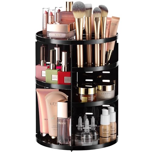Masirs 360 Rotating Makeup Organizer Countertop, Adjustable Shelf, Black | 360-Degree Rotating Makeup Organizer, Adjustable Shelf Height, Cosmetic Perfume Skincare Storage, Vanity Countertop, Black - color: Black