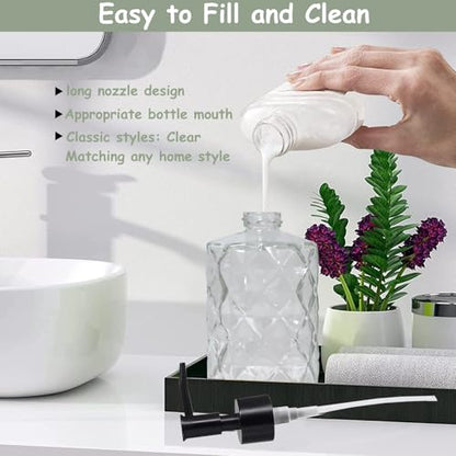 YYTSGG Crystal Clear Glass Soap Dispenser with Black Pump, 2 Pack 12oz | Diamond Hand Dispenser, Refillable Lotion Dispenser & Dish Soap Dispenser, Bathroom Soap Dispenser for Liquid, Shower Gel - color: Transparent