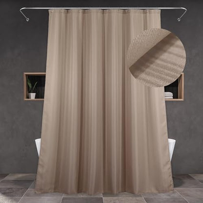 Taupe Shower Curtain for Bathroom: Water Repellent Quick Dry - 72"Lx72"W | Striped Textured Linen Style Polyester Fabric Bath Curtain, Solid Simple Elegant Lightweight, Machine Washable, Semi-Sheer - color: Tan, size: 72"W x 72"L (Pack of 1)