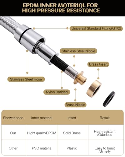 Stainless Steel Shower Hose Extra Long, 118 Inches Shower Head Hose Replacement, G1/2 Universal Brass Nut, Flexible Swivel Connection Anti-Kink, Anti-Explosion Leakproof, Chrome