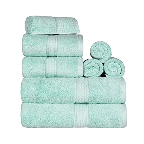 SUPERIOR Egyptian Cotton Ultra Plush & Absorbent, 8 Piece Set, Sea Foam | Quick Dry, Soft Luxury Towel Set, Bath Essentials, Guest Bath, Spa, 2 Bath, 2 Hand, 4 Face Towels, Madeline Towels - color: Sea Foam, size: 8-Piece Towel Set