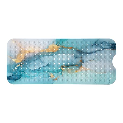 Marble Bath Tub Mat Non Slip, Green Blue Marble Non Slip Bath Mat for Shower, Large Washable Shower Mats for Showers with Drain Holes and Suction Cups,40 X 16 Inch - color: Green Blue Marble
