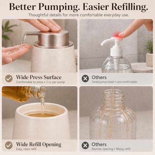 BosilunLife Ceramic Soap Dispenser - Dish Soap Dispenser for Bathroom 12Oz | Refillable Liquid Hand Wash Dispenser for Essential Oil, Lotion Soap, Apricot with Speckle - color: Apricot