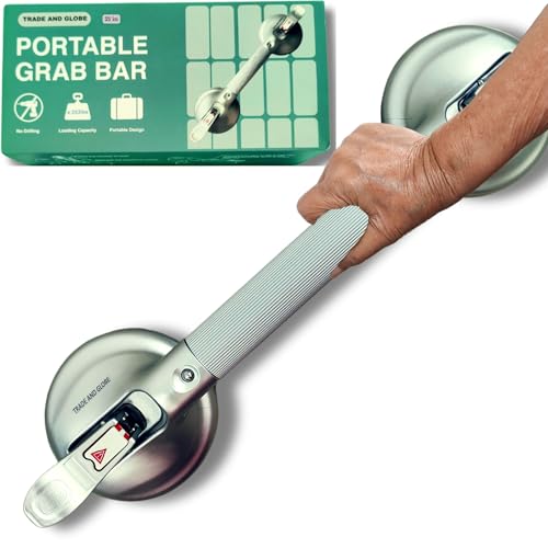 Heavy Duty Grab Bar with Large Suction Cups for Shower and Bathtub, Easy Tools-Free Installation & Removal, Safety with Compression Loss Warning, Useable on Diffrent Surfaces (Silver, 21 Inches) - color: Silver, size: 21 Inches