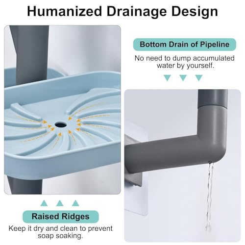 Soap Holder Four Layer Wall Mounted NO-Drilling Rotatable Self-draining Removable Soap Dish for Shower Bathroom Tray,Self Draining Sponge Holder,Razor Holder (Blue/Gray) - color: Blue/Gray