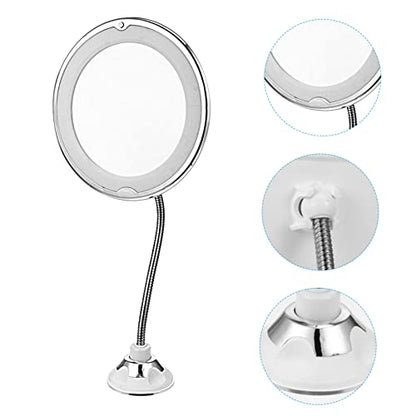 Ipetboom 10X Magnifying LED Makeup Mirror with Suction Cup Bathroom Tabletop Lighted Mirror for Cosmetics Adjustable Brightness Portable Design for Travel and Home Use - size: 40.00X20.00X8.00CM