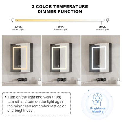 Black Medicine Cabinet with Led Lights,Lighted Medicine Cabinet with Mirror,Mirror Cabinet with 3 Storage Shelf Wall Mounted, Medicine Cabinet with Defogger,24x30Inch - size: 24x30-Black