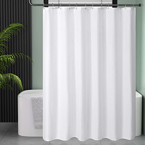 AmazerBath 54 x 78 Shower Curtain Waffle, Long Stall Shower Curtain White, Heavy Duty 240GSM, Fabric Shower Curtains, Hotel Quality Bathroom Accessories, 54 Inches Wide x 78 Inches Long - color: White, size: 54"W x 78"L (Pack of 1)