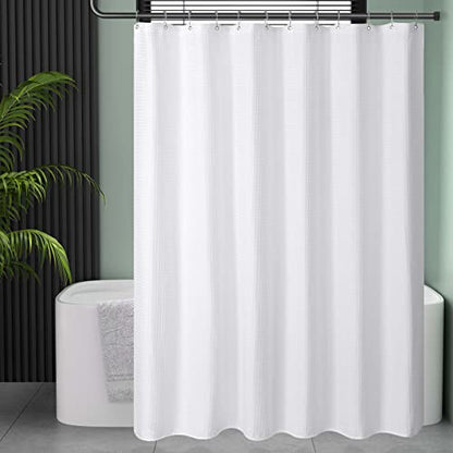 AmazerBath 54 x 78 Shower Curtain Waffle, Long Stall Shower Curtain White, Heavy Duty 240GSM, Fabric Shower Curtains, Hotel Quality Bathroom Accessories, 54 Inches Wide x 78 Inches Long - color: White, size: 54"W x 78"L (Pack of 1)