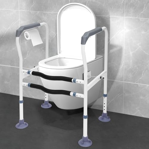 Toilet Safety Rails for Bathroom Safety Frame for Elderly, Pregnant, Disabled, Toilet Safety Frame & Rail, 2-Gear Adjustable Length 23.23-25.2 Inch, Adjustable Height 12.2-16.14 Inch, 440 LBS